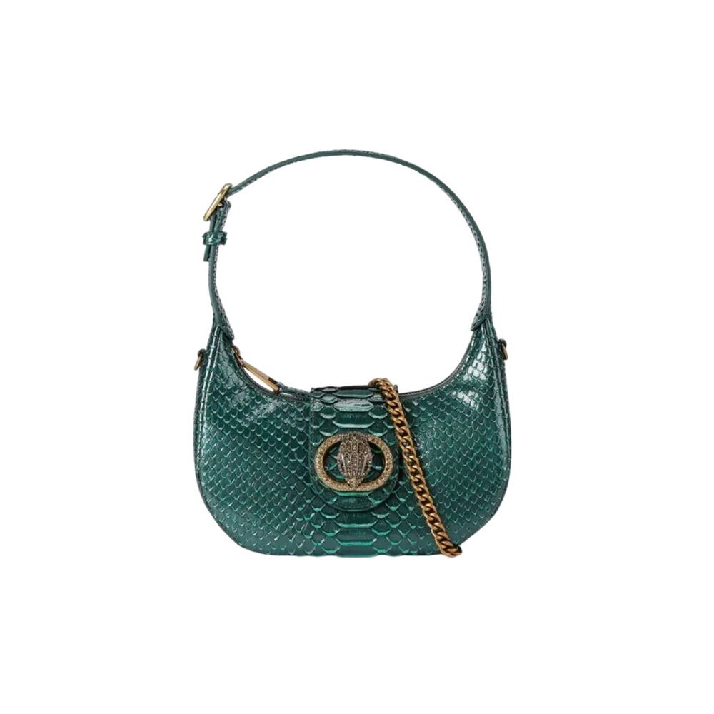 Kurt Geiger Teal Croc-Embossed Shoulder Bag with Gold Chain